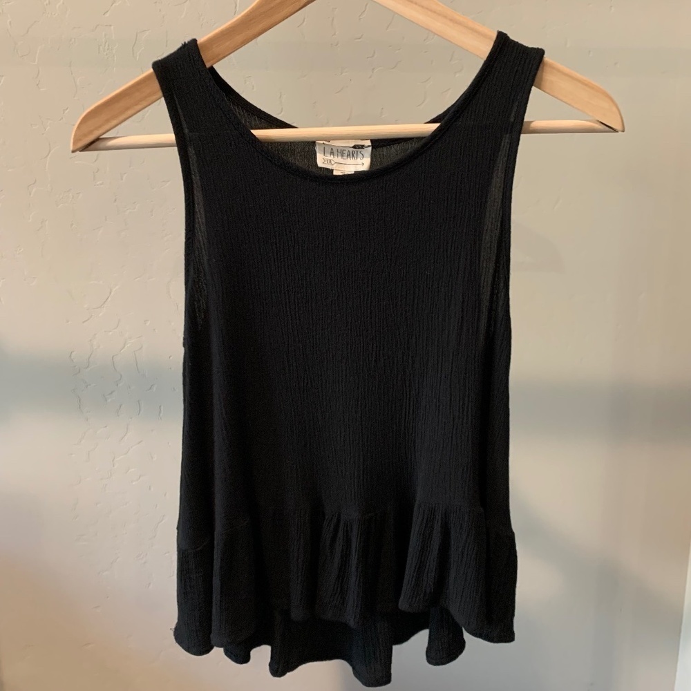 LA Hearts Black Ruffle Tank Top - Small